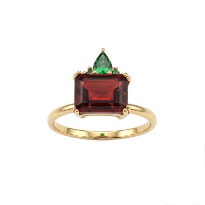 Sterling Silver Garnet & Chrome Diopside Ring Over 18K Yellow Gold Plated