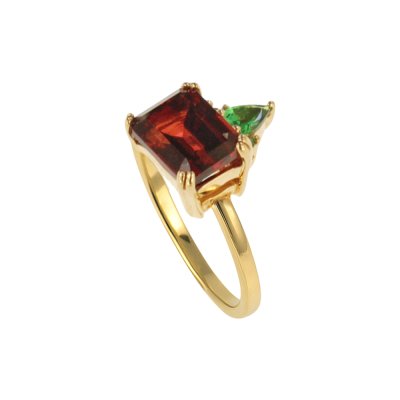 Sterling Silver Garnet & Chrome Diopside Ring Over 18K Yellow Gold Plated