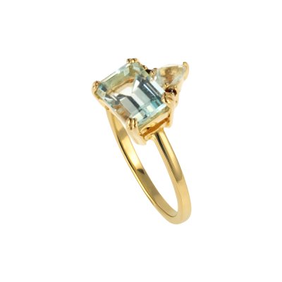 Sterling Silver Sky Blue Topaz Ring Over 18K Yellow Gold Plated