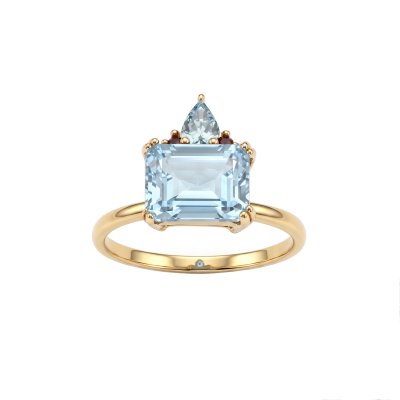Sterling Silver Sky Blue Topaz & Garnet Ring Over 18K Yellow Gold Plated