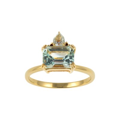 Sterling Silver Sky Blue Topaz Ring Over 18K Yellow Gold Plated