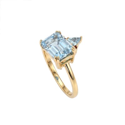 Sterling Silver Sky Blue Topaz & Garnet Ring Over 18K Yellow Gold Plated
