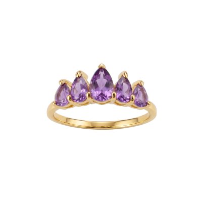 Sterling Silver Amethyst Ring Over 18K Yellow Gold Plated