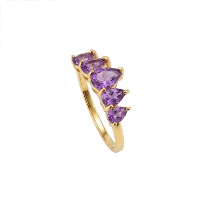 Sterling Silver Amethyst Ring Over 18K Yellow Gold Plated