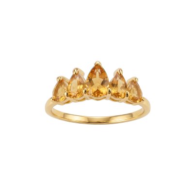 Sterling Silver Citrine Ring Over 18K Yellow Gold Plated