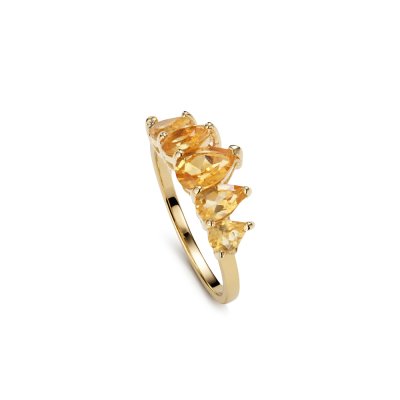 Sterling Silver Citrine Ring Over 18K Yellow Gold Plated