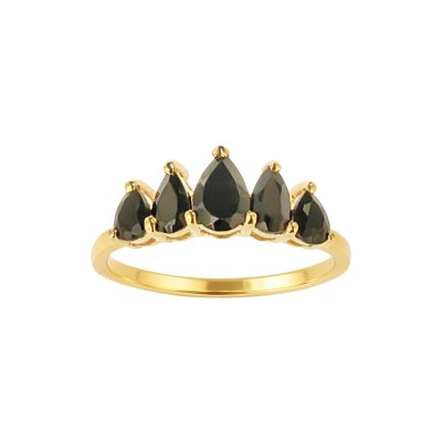 Sterling Silver Black Spinel Ring Over 18K Yellow Gold Plated