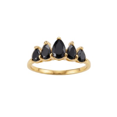 Sterling Silver Black Spinel Ring Over 18K Yellow Gold Plated