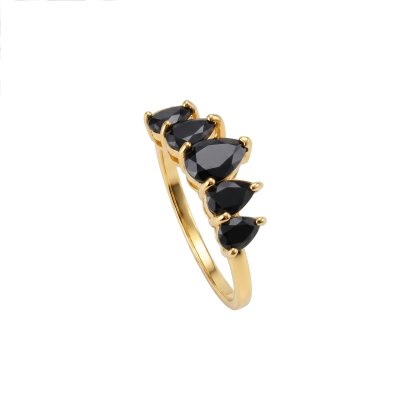 Sterling Silver Black Spinel Ring Over 18K Yellow Gold Plated
