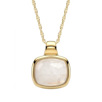 Sterling Silver Rainbow Moonstone Pendant Over 18K Yellow Gold Plated With Chain 16 Inches + Extension 2 Inches