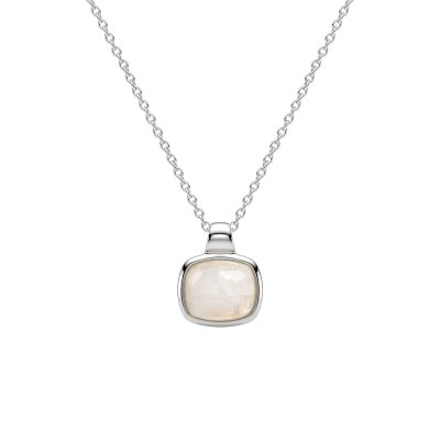 Rainbow Moonstone Sterling Silver Rectangle Pendant Necklace
