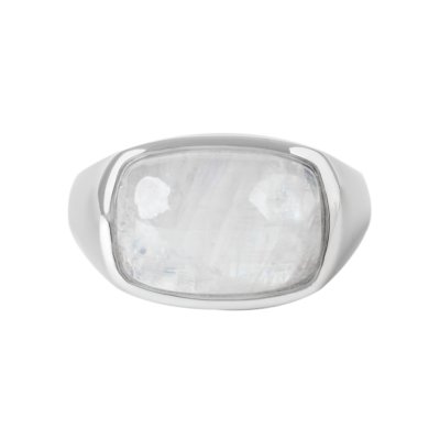 Sterling Silver Rainbow Moonstone Signet Ring
