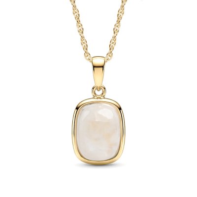 Sterling Silver Rainbow Moonstone Pendant Over 18K Yellow Gold Plated with Chain 18 Inches