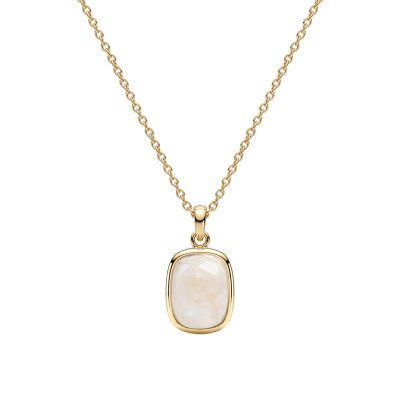 Rainbow Moonstone 18K Yellow Gold Plated Sterling Silver Rectangle Pendant Necklace