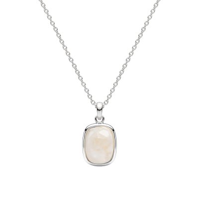 Rainbow Moonstone Sterling Silver Rectangle Pendant Necklace
