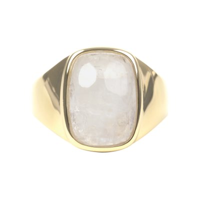 Silverling Silver Rainbow Moonstone Signet Ring Over 18K Yellow Gold Plated