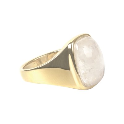 Silverling Silver Rainbow Moonstone Signet Ring Over 18K Yellow Gold Plated