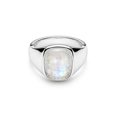 Sterling Silver Rainbow Moonstone Signet Ring