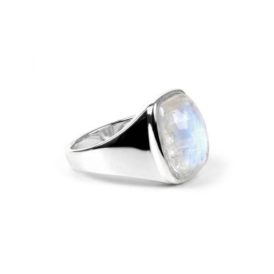 Sterling Silver Rainbow Moonstone Signet Ring