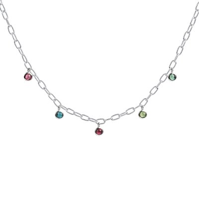 Sterling Silver Multi-colored Tourmaline Paperclip Necklace 18 Inches