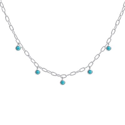 Sterling Silver Blue Turquoise Paperclip Necklace 18 Inches