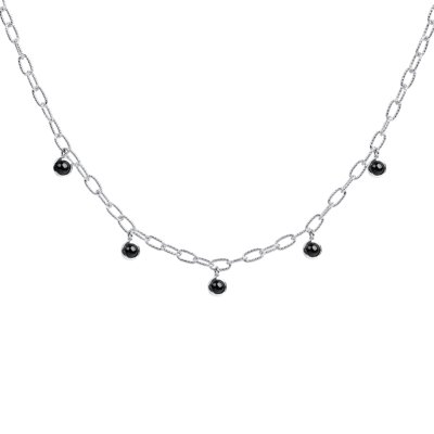 Sterling Silver Black Onyx Paperclip Necklace 18 Inches