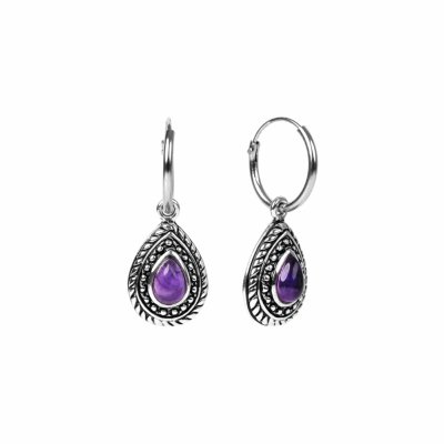 Sterling Silver Amethyst Hoop Earrings