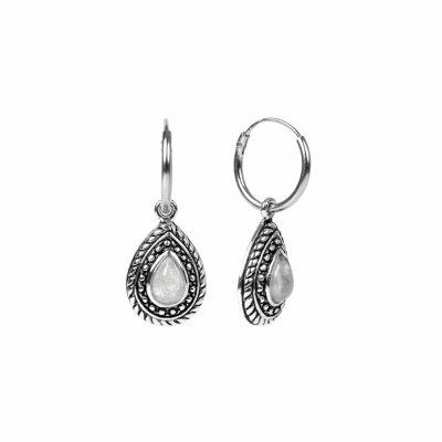 Sterling Silver Rainbow Moonstone Hoop Earrings