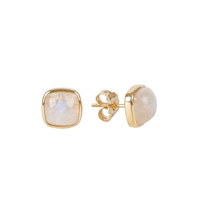 Sterling Silver Rainbow Moonstone Earrings Over 18k Yellow Gold Plated