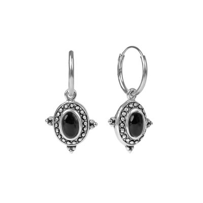 Sterling Silver Black Onyx Hoop Earrings