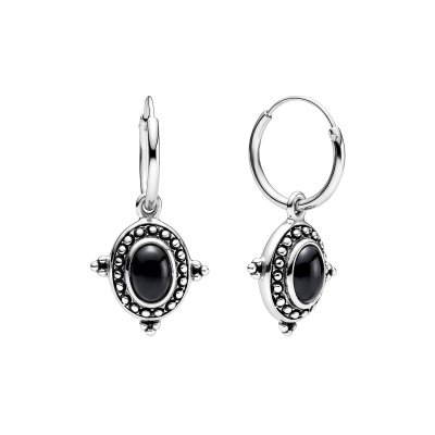 Sterling Silver Black Onyx Hoop Earrings