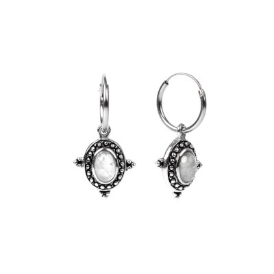 Sterling Silver Rainbow Moonstone Hoop Earrings