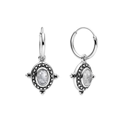 Rainbow Moonstone Sterling Silver Beaded Hoop Earrings