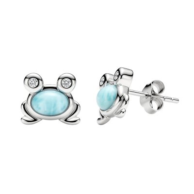 Larimar & White Topaz Sterling Silver Frog Stud Earrings