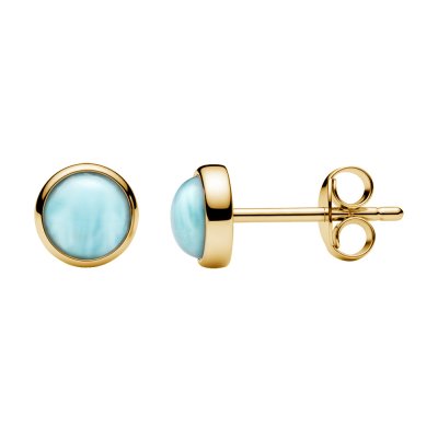 Larimar 18K Yellow Gold Sterling Silver Stud Earrings