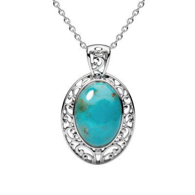 Sterling Silver Turquoise Pendant with Chain 18 Inches