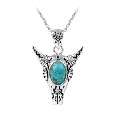 Sterling Silver Turquoise Bull Pendant with Chain 18 Inches