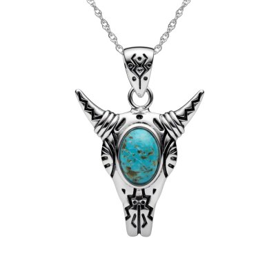 Sterling Silver Turquoise Bull Pendant with Chain 18 Inches