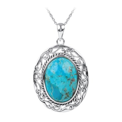 Sterling Silver Turquoise Pendant with Chain 18 Inch