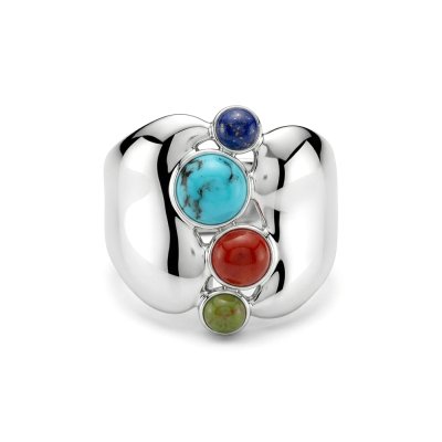 Sterling Silver Multi-Color Stones Ring