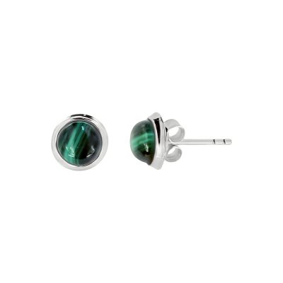 Sterling Silver Malachite Earrings 6 mm
