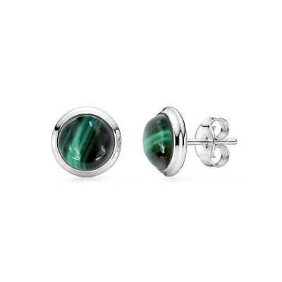 Sterling Silver Malachite Earrings 6 mm