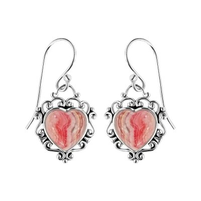 Sterling Silver Rhodocrosite Heart Earrings