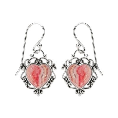 Sterling Silver Rhodocrosite Heart Earrings