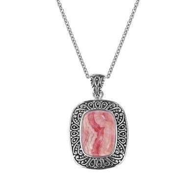 Sterling Silver Rhodocrosite Pendant with Chain 18 Inches