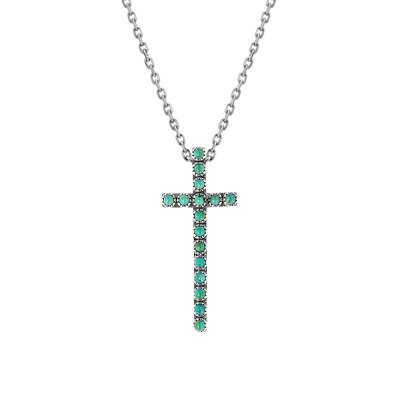 Sterling Silver Turquoise Cross Pendant with Chain 18 Inches
