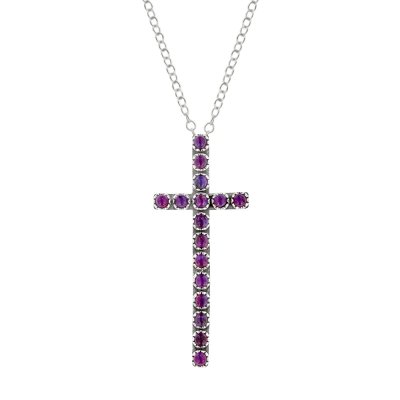 Sterling Silver Purple Turquoise Cross Pendant with Chain 18 Inches
