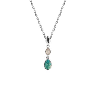 Sterling Silver Amazonite and Moonstone Pendant with Chain 18 Inches
