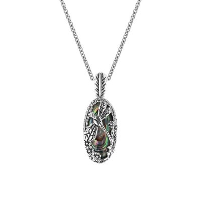 Sterling Silver Abalone Dragonfly Pendant with Chain 18 Inches