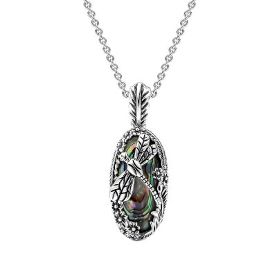 Sterling Silver Abalone Dragonfly Pendant with Chain 18 Inches